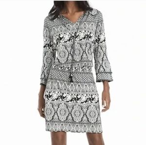 White House Black Market Womens Dress Medallion Print Blouson Bell Sleeves sz 10